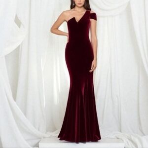 Betsy & Adam One Shoulder Burgundy Dress